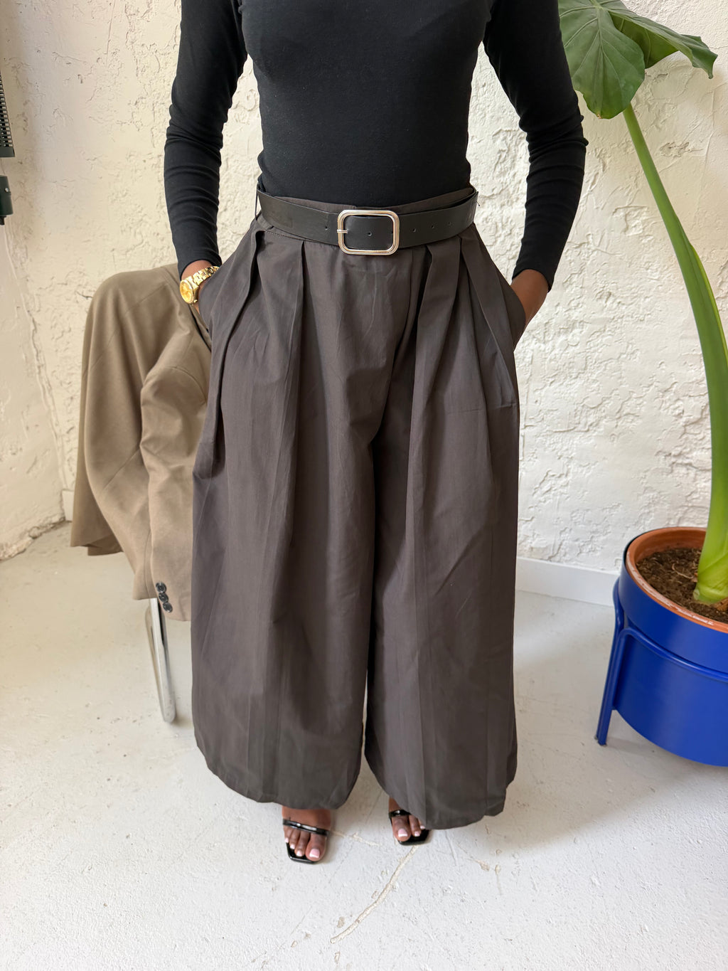 Jupe-culotte croisée - Marron foncé