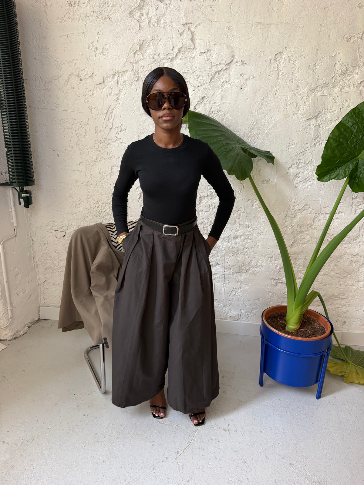 Jupe-culotte croisée - Marron foncé