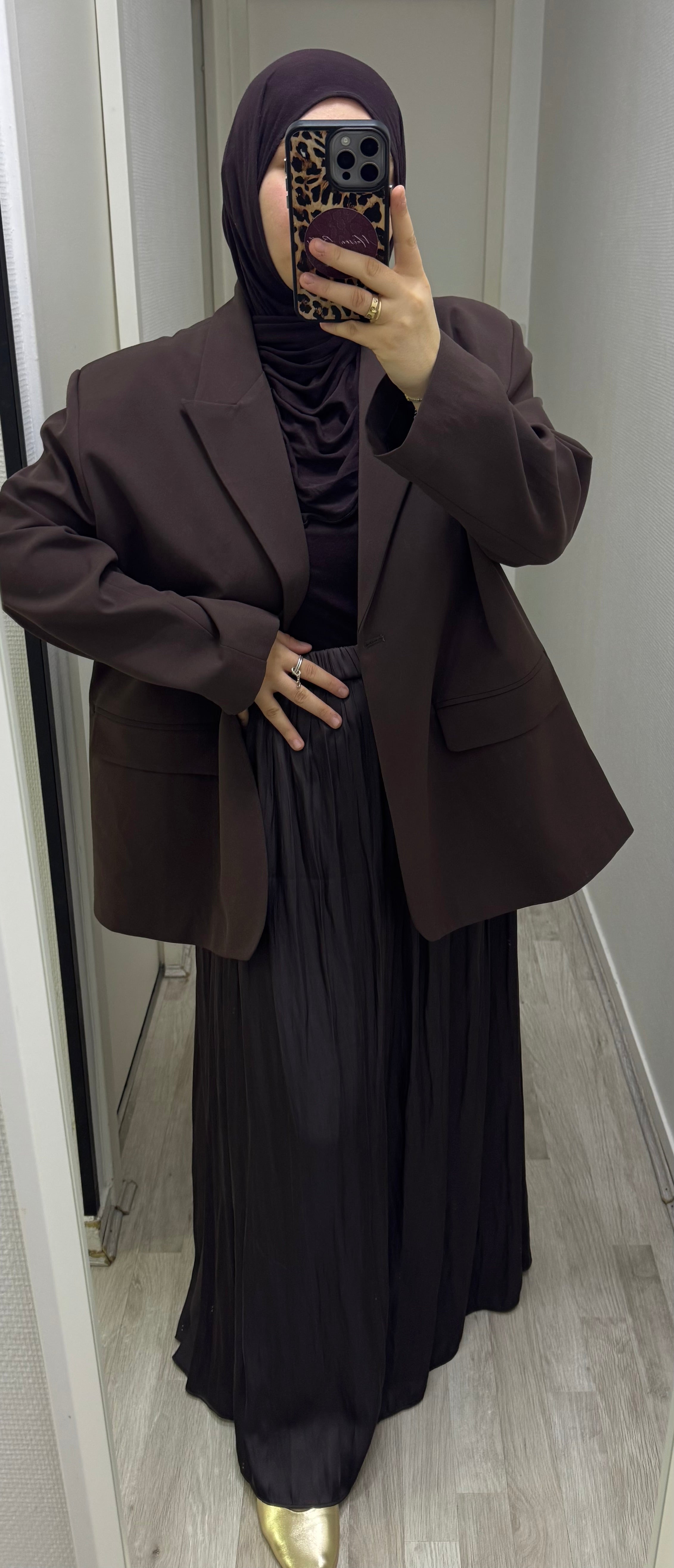 Jupe satinée AYSIMA MARRON